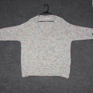 Seven7 Sweater Womens L White Colorful Speckled V Neck Dolman Long Sleeve